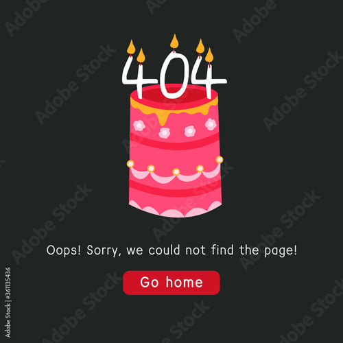 Error page illustration. 404 error page design concept. Digital abstract concept. Colorful stylish vector illustration for branding, cover, poster, print or web design. Cake with candles.