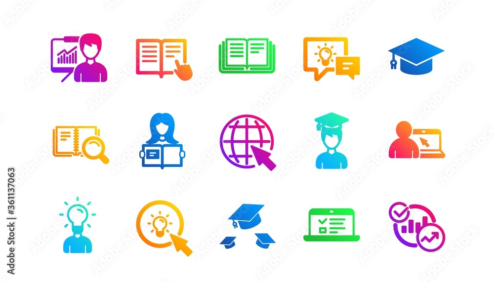 Book, Video tutorial and Instructions. Education icons. Presentation classic icon set. Gradient patterns. Quality signs set. Vector Book, Video tutorial and Instructions. Education icons. Presentation classic icon set. Gradient patterns. Quality signs set. Vector
