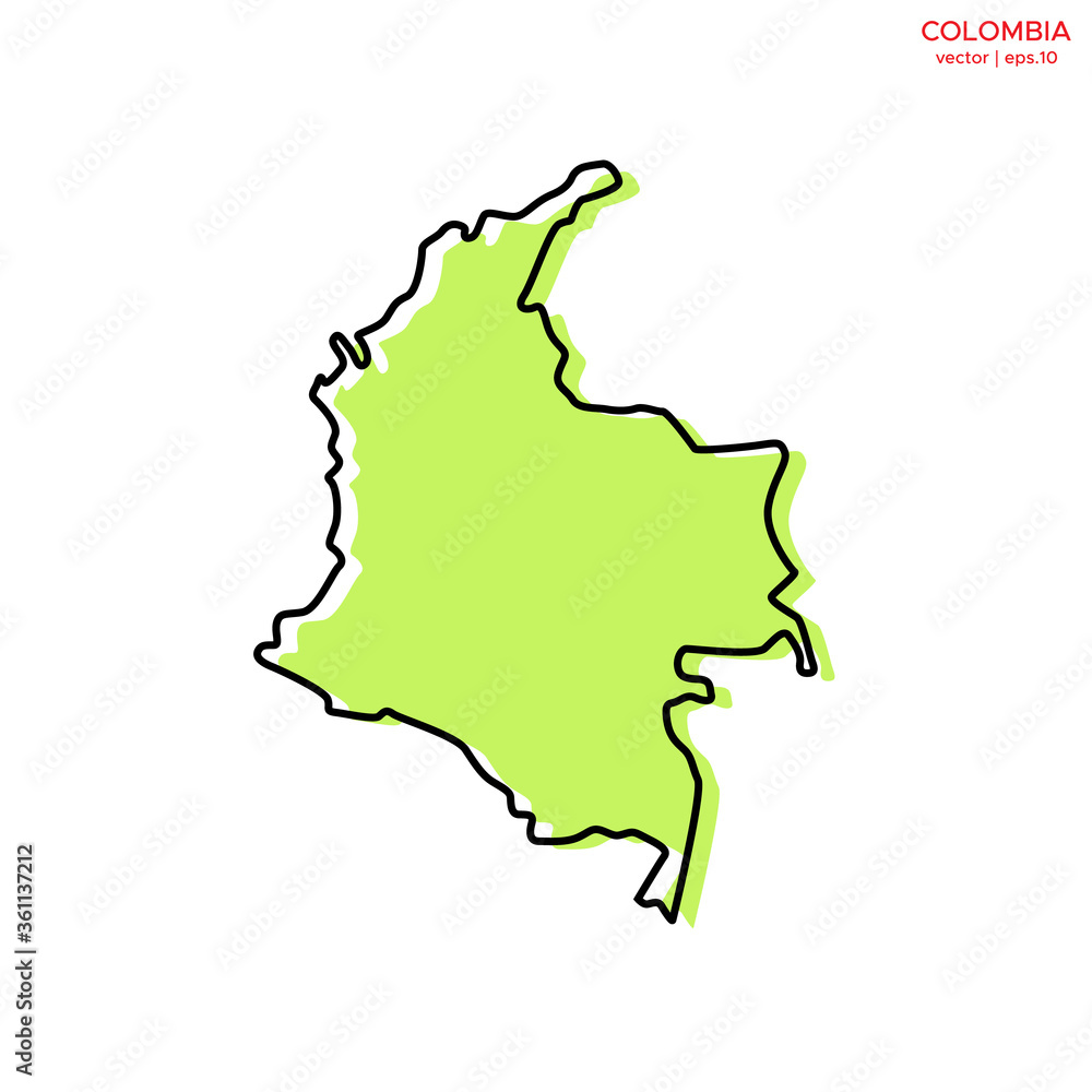 Green Map of Colombia with Outline Vector Design Template. Editable Stroke