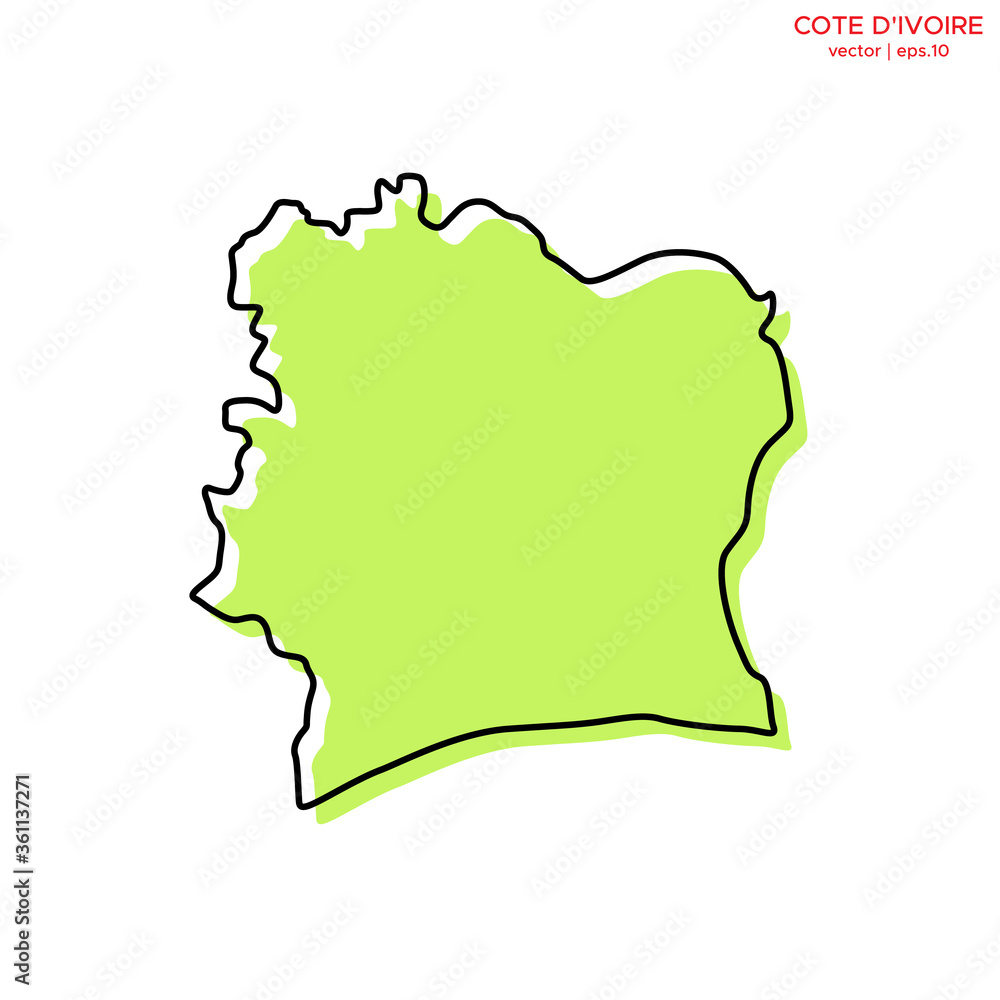 Green Map of Cote d'Ivoire with Outline Vector Design Template. Editable Stroke Green Map of Cote d'Ivoire with Outline Vector Design Template. Editable Stroke
