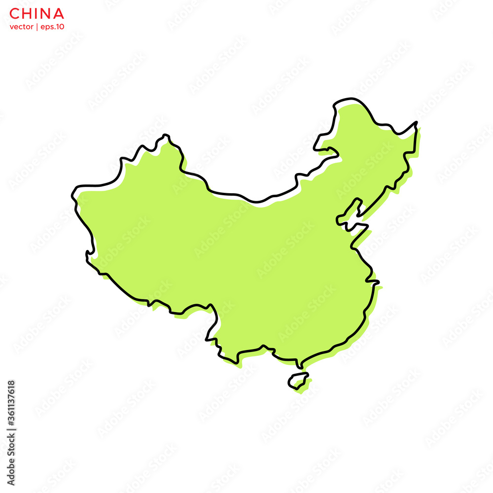 Fototapeta premium Green Map of China with Outline Vector Design Template. Editable Stroke
