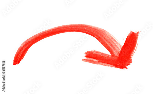 Roter Pfeil zeigt mit Bogen nach rechts - Gemalt mit Pinsel