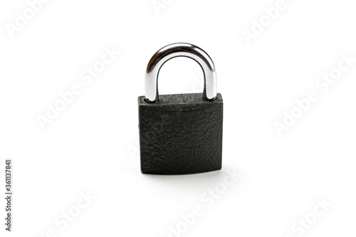 Padlock isolated on white background. Metal lock pad for key, security concept.