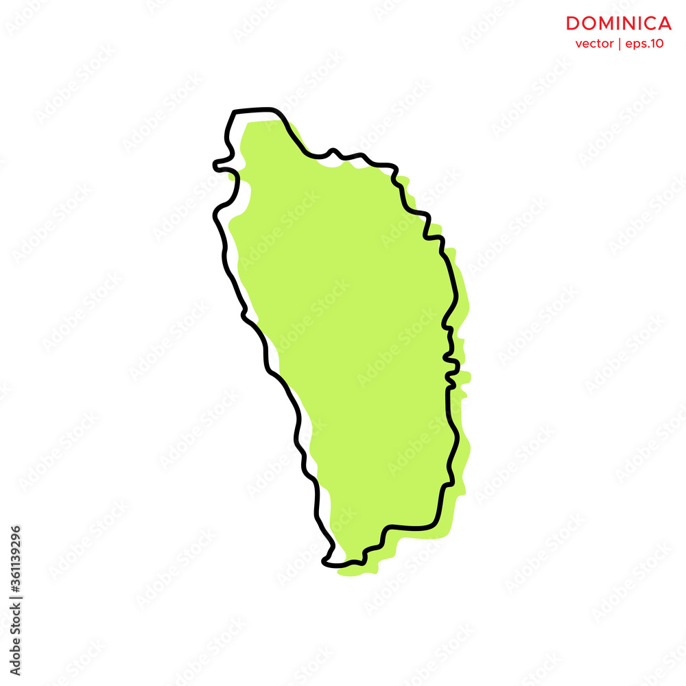 Green Map of Dominica with Outline Vector Design Template. Editable Stroke