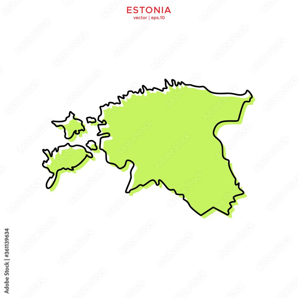Green Map of Estonia with Outline Vector Design Template. Editable Stroke