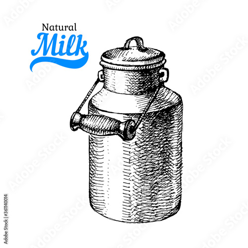 Hand drawn sketch milk products background. Vector black and white vintage illustration