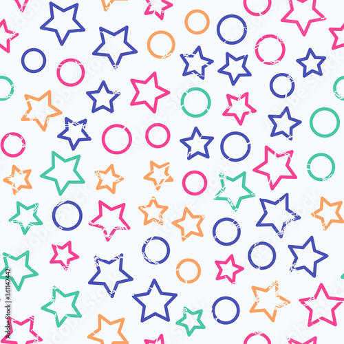 Colored star seamless pattern with grunge effect..