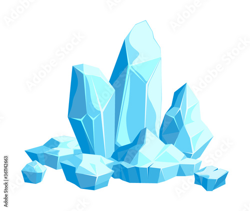 Pieces and crystals of ice, icebergs for design and decor