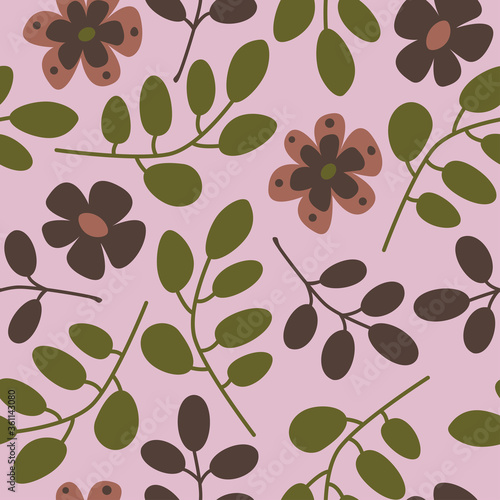 Vector seamless pattern with abstract flowers and branches. Nature organic deisgn concept in soft tones.