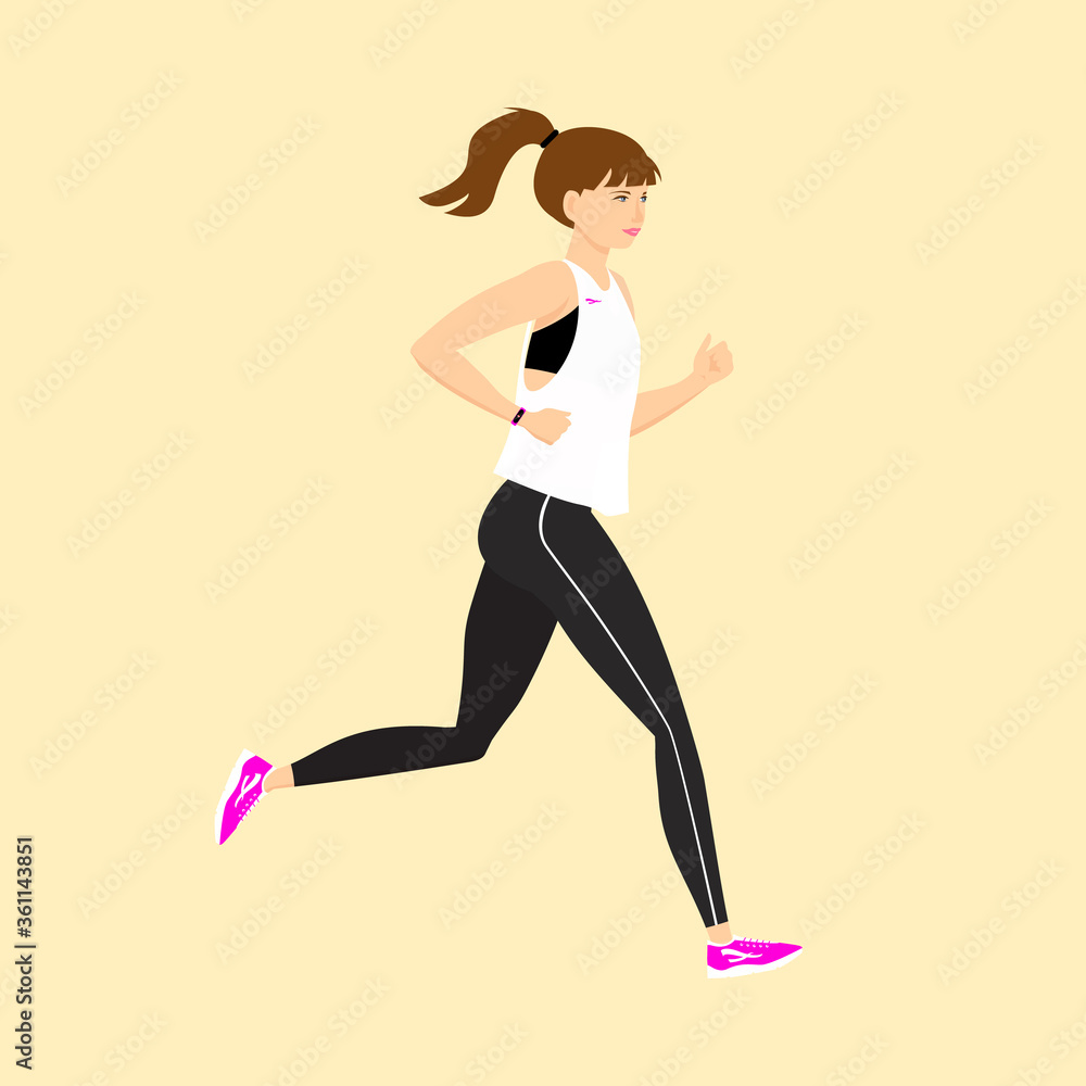 Running beautiful girl concept of healthy lifestyle vector flat illustration Running beautiful girl concept of healthy lifestyle vector flat illustration