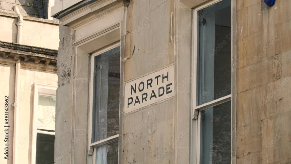 North Parade road street sign, City of Bath centre, close up, sunny day North Parade road street sign, City of Bath centre, close up, sunny day