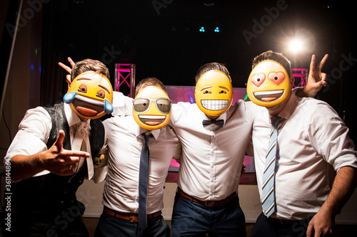 selfie friends group bachelor party men emoji mask