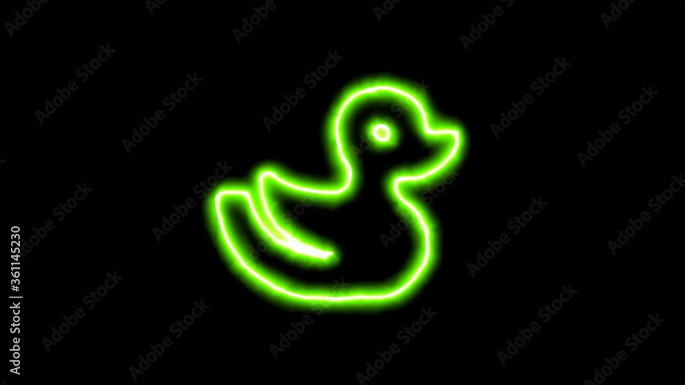The appearance of the green neon symbol duck. Flicker, In - Out. Alpha channel Premultiplied - Matted with color black The appearance of the green neon symbol duck. Flicker, In - Out. Alpha channel Premultiplied - Matted with color black