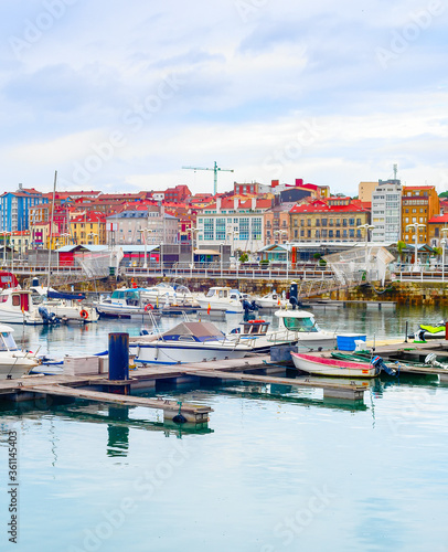 Gijon citycsape, boats, marina, Spain
