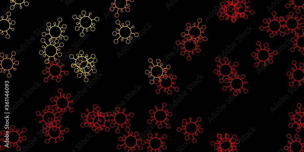 Dark red, yellow vector texture with disease symbols.