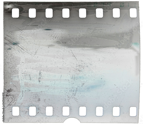 white exposed 35mm negative film frame inverted on white background 
