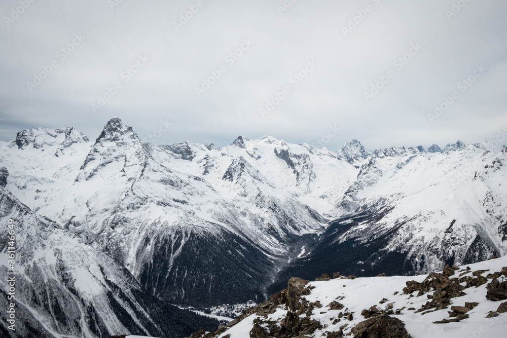 Mountain landscape of snowy Dombay