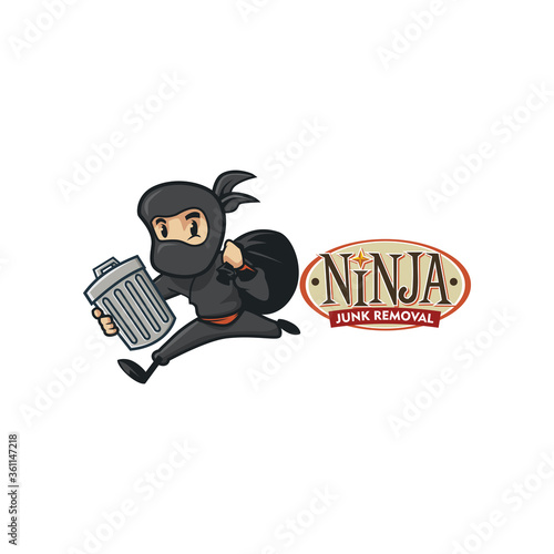 Cartoon vintage retro ninja junk removal logo