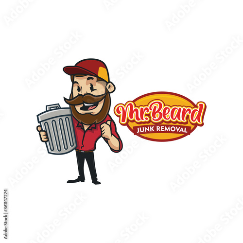 Cartoon vintage retro beard junk removal logo