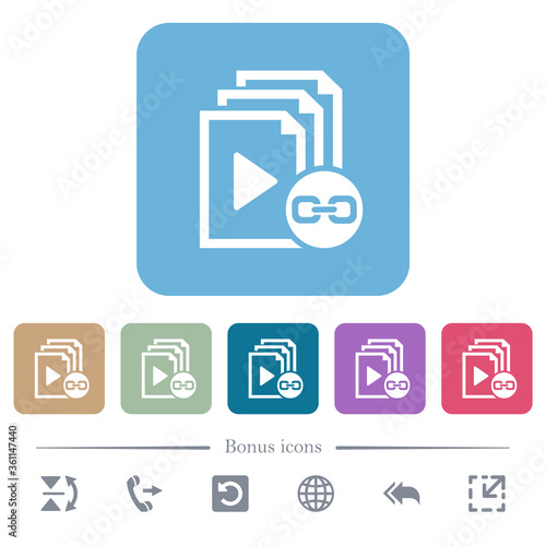 Link playlist flat icons on color rounded square backgrounds