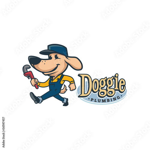 Cartoon vintage retro dog plumbing logo