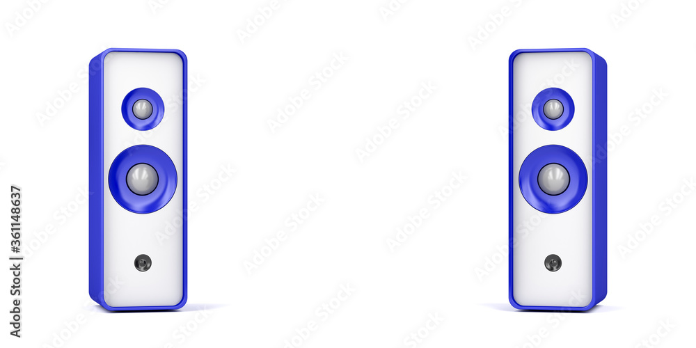 Front view of stereo speakers on white background, copy space between them
Front view of stereo speakers on white background, copy space between them