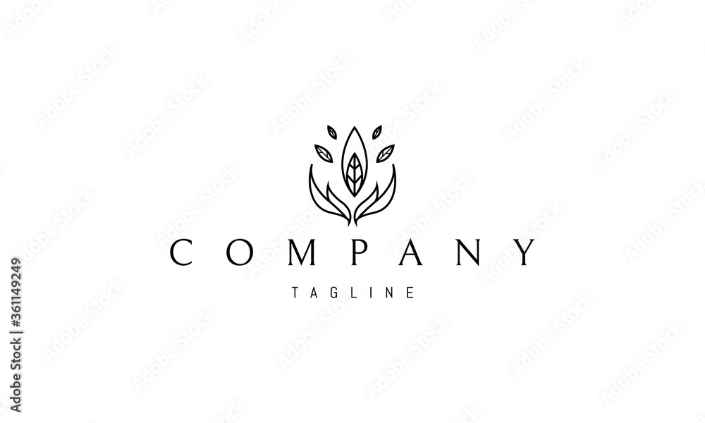 Vector logo on which an abstract image of two lodons in the form of leaves and a leaf in the middle personifying the protection of nature. Vector logo on which an abstract image of two lodons in the form of leaves and a leaf in the middle personifying the protection of nature.
