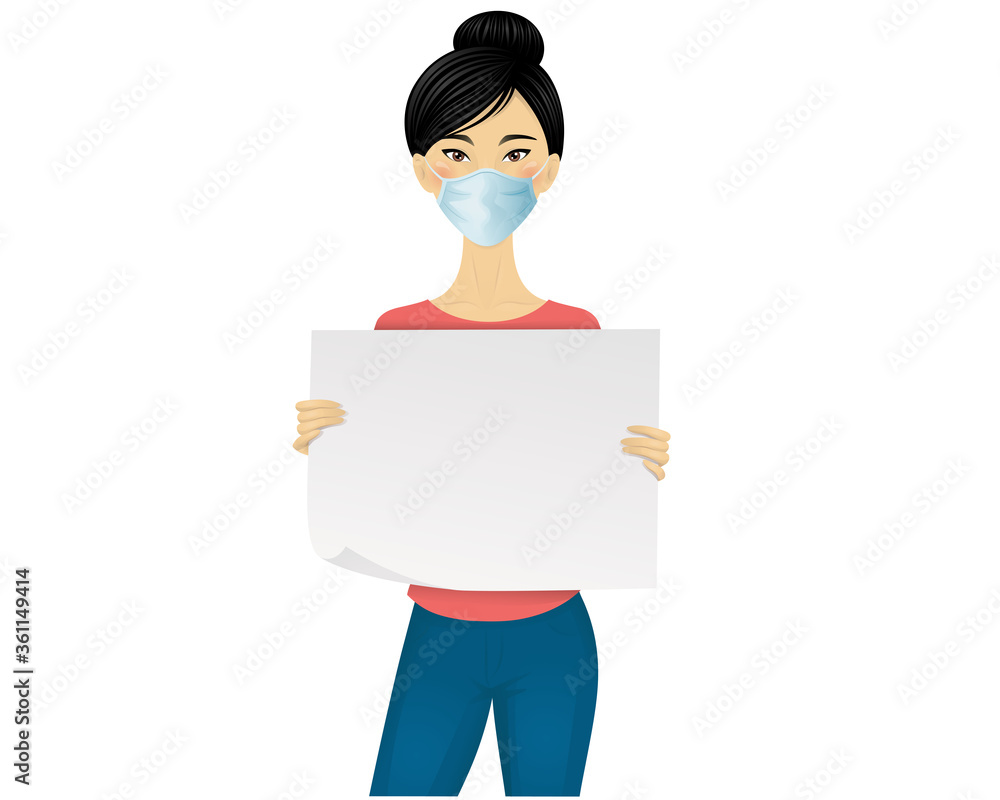 Cute chinese woman holding an empty piece of paper. Cute chinese woman holding an empty piece of paper.