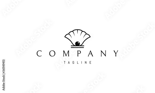 Vector logo on which an abstract image of a beautiful shell in the center of which lies a pearl.