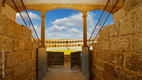 Entrance in bull arena, with sky on the background, close up