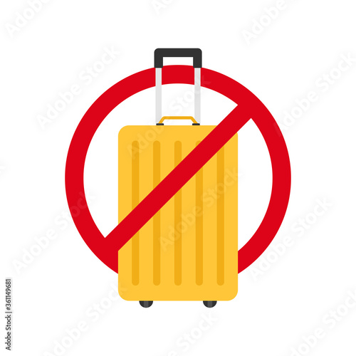 Flat icon forbidden yellow suitcase isolated on white background. Vector illustration.
