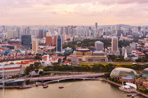 Singapore City skyline at evening. Top viev