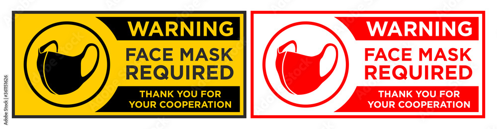 Face mask required sign. Horizontal warning signage for restaurant ...