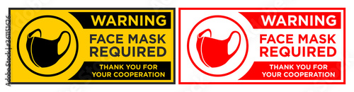 Face mask required sign. Horizontal warning signage for restaurant, cafe and retail business. Illustration, vector