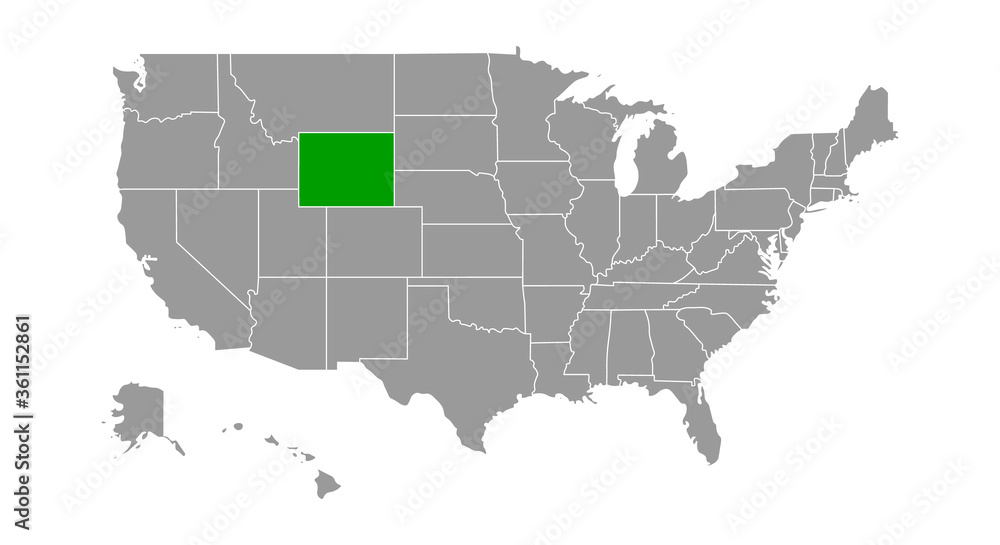 Naklejka Vector Map of the United States Highlighting the State of Wyoming; Illustrator 8