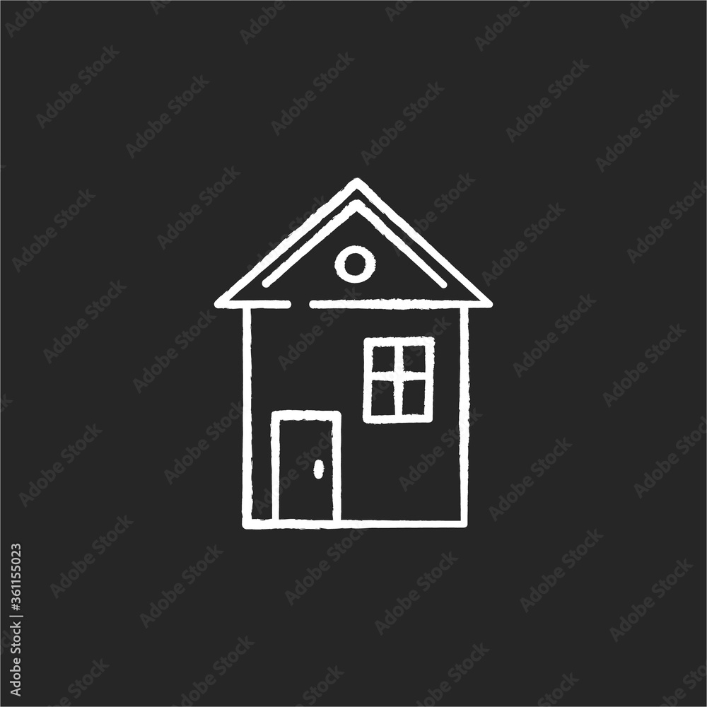House chalk white icon on black background. Suburban building. Home for living. Downtown dwelling. Real estate ownership. Cottage rental. Apartment amenity. Isolated vector chalkboard illustration House chalk white icon on black background. Suburban building. Home for living. Downtown dwelling. Real estate ownership. Cottage rental. Apartment amenity. Isolated vector chalkboard illustration
