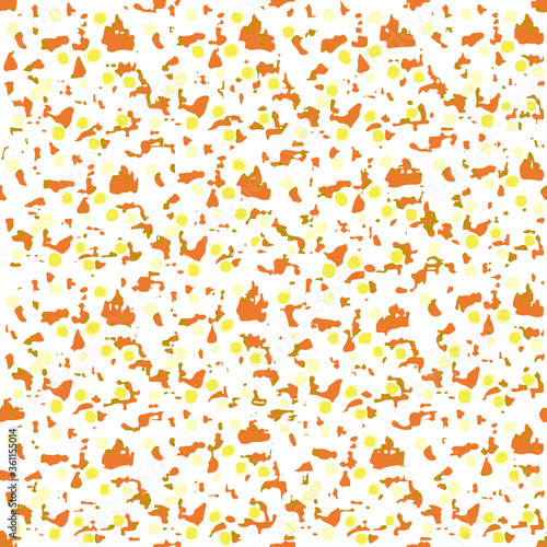 Spotted seamless background, abstract random seamless spots, abstract vector texture, abstract color texture with yellow, orange, gold © Vtaurus