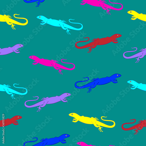 Lizards seamless pattern in various colors.