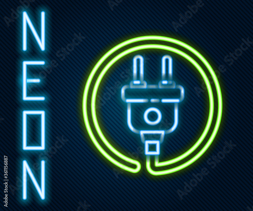 Glowing neon line Electric plug icon isolated on black background. Concept of connection and disconnection of the electricity. Colorful outline concept. Vector Illustration.