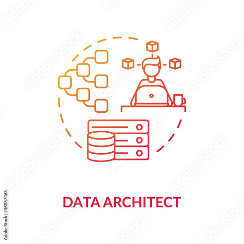 Data architect red gradient concept icon. IT expert. Engineer to manage big data. Company information storage system idea thin line illustration. Vector isolated outline RGB color drawing