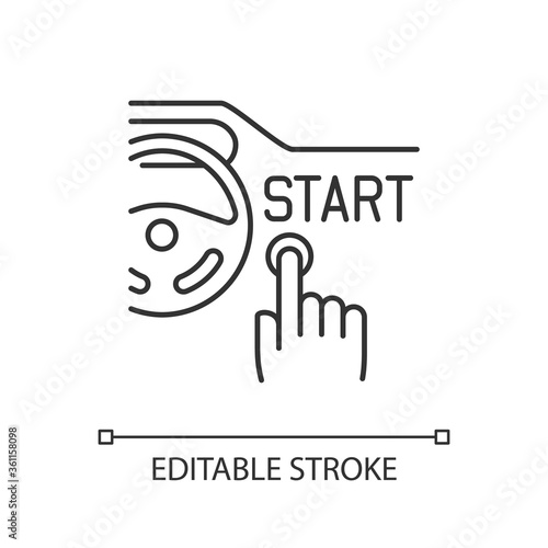 Keyless ignition system linear icon. Smart automobile attribute thin line customizable illustration. Contour symbol. Modern transport technology. Vector isolated outline drawing. Editable stroke