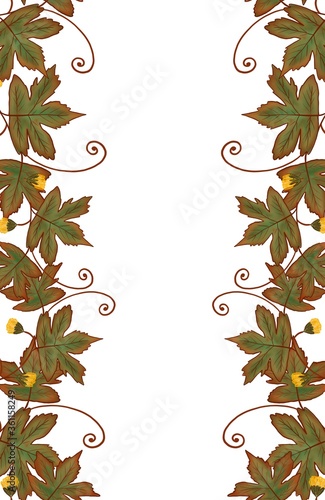 Frame with autumn leaves and yellow flowers. For design.