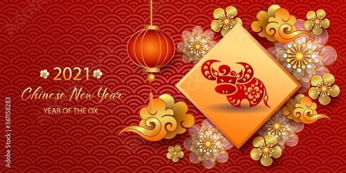 Happy new year 2021 / Chinese new year / Year of the ox / Zodiac sign for greetings card, invitation, posters, brochure, calendar, flyers, banners.