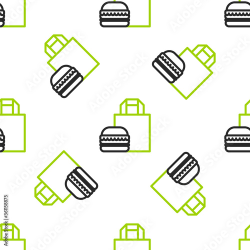 Line Online ordering and burger delivery icon isolated seamless pattern on white background. Vector Illustration.