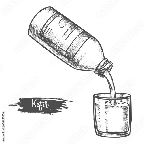 Dairy products, kefir sketch, milk food and drinks