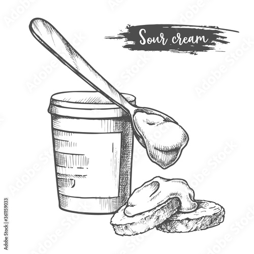 Dairy products, sour cream sketch, milk food