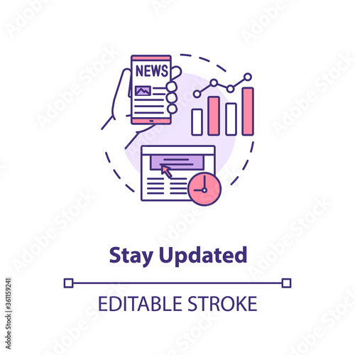 Stay updated concept icon. Workplace safety guidelines idea thin line illustration. Online web news, newspaper, digital content. Vector isolated outline RGB color drawing. Editable stroke