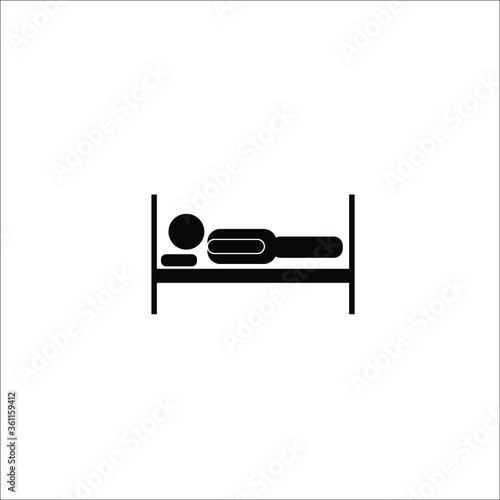 icon of a lying man silhouette. Sick patient. Hospital bed. vector solid icons