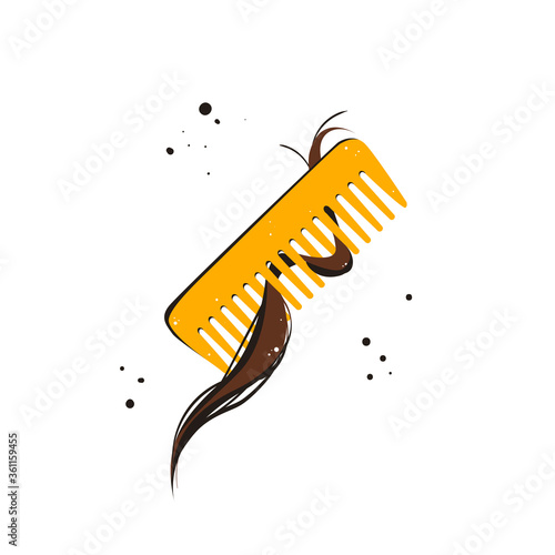 Hairloss problem vector illustration. A bunch of hair on the comb in flat cartoon syle. Trichologist consultation poster.