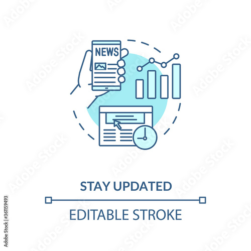 Stay updated concept icon. Workplace safety guidelines idea thin line illustration. Online magazine, newspaper, digital content. Vector isolated outline RGB color drawing. Editable stroke